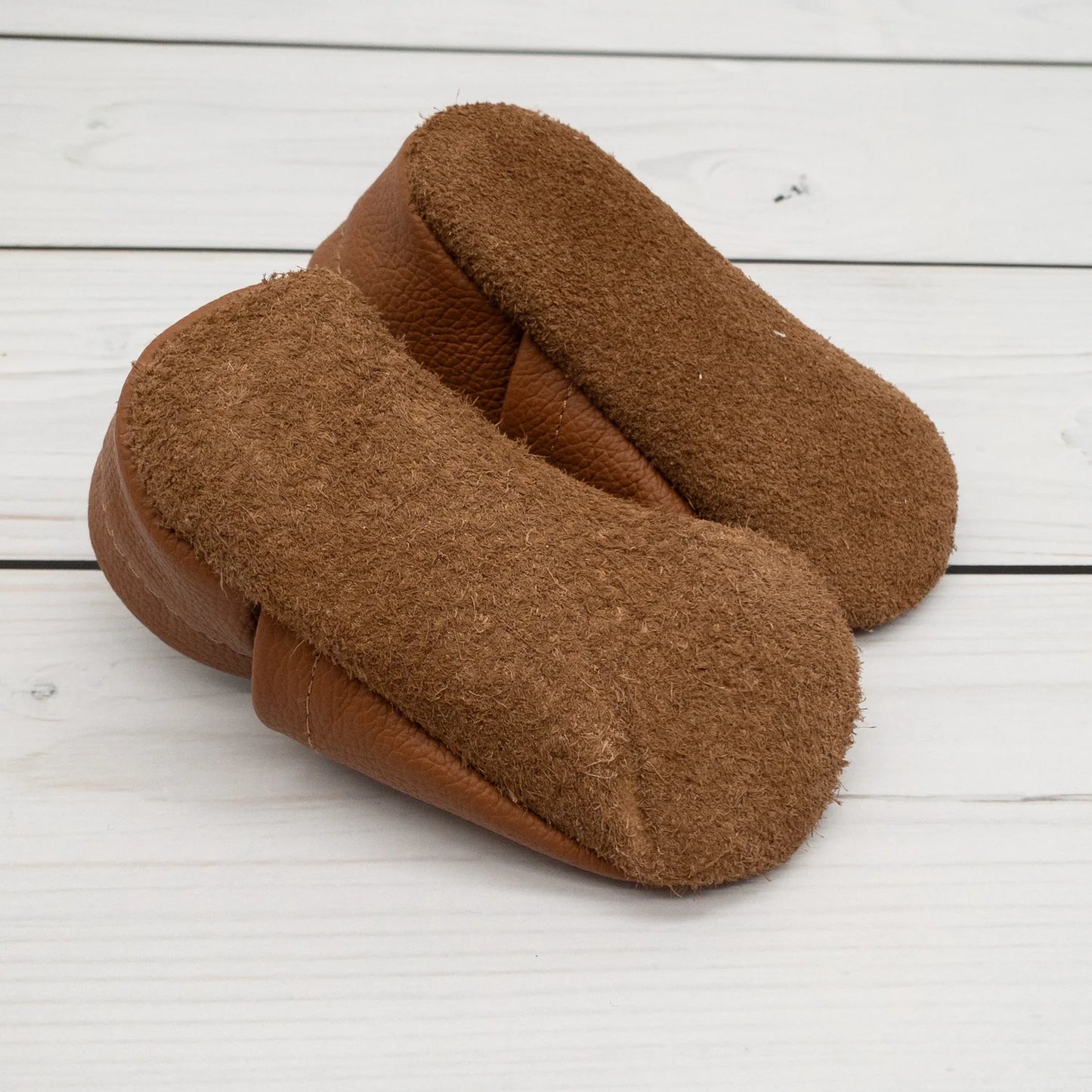 Krabbelschuhe aus Leder - personalisierbar mit Teddy Gesicht