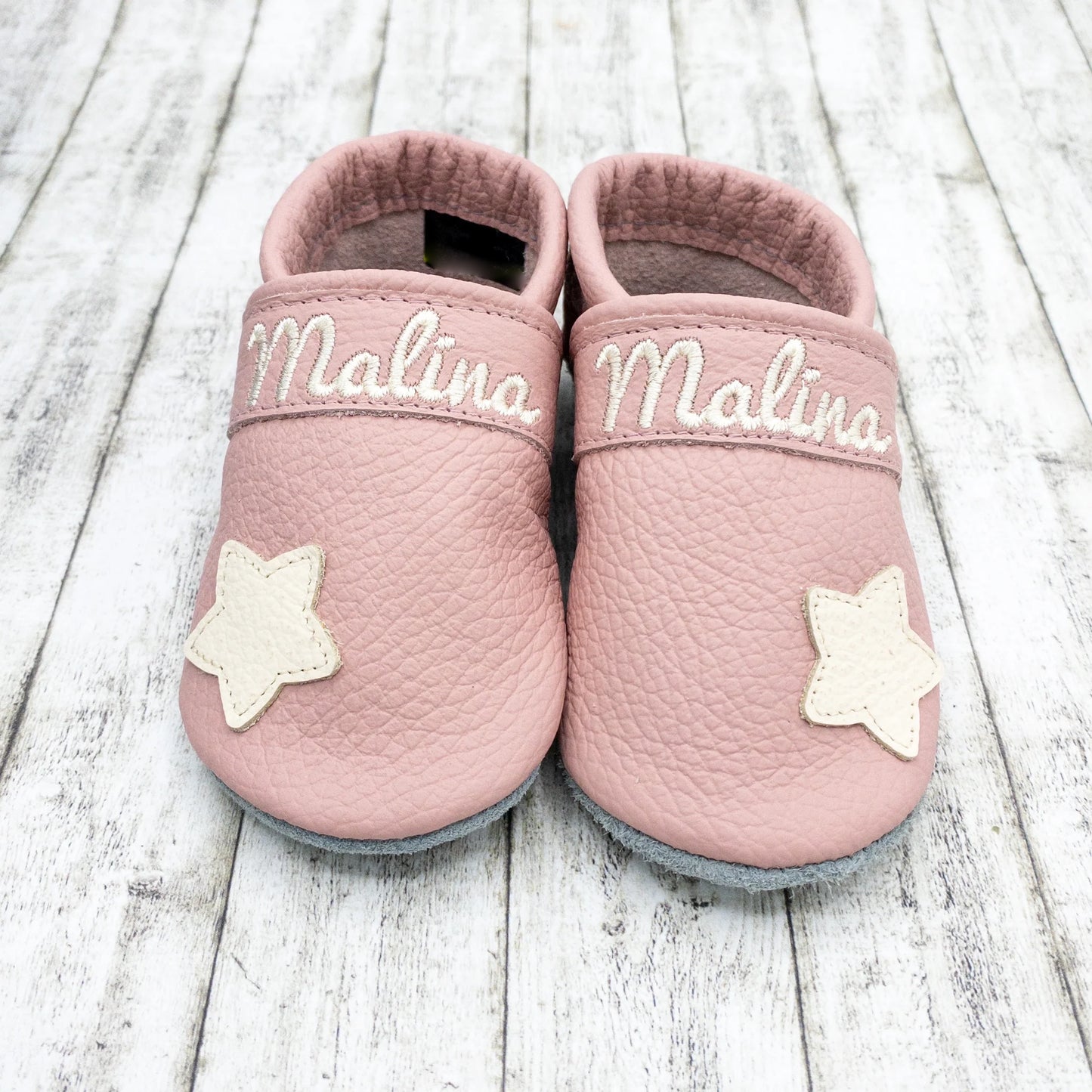 Krabbelschuhe aus Leder - personalisierbar Stern