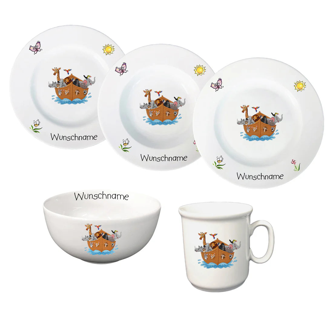 Personalisierbares Kindergeschirr-Set aus Porzellan 5 Teilig