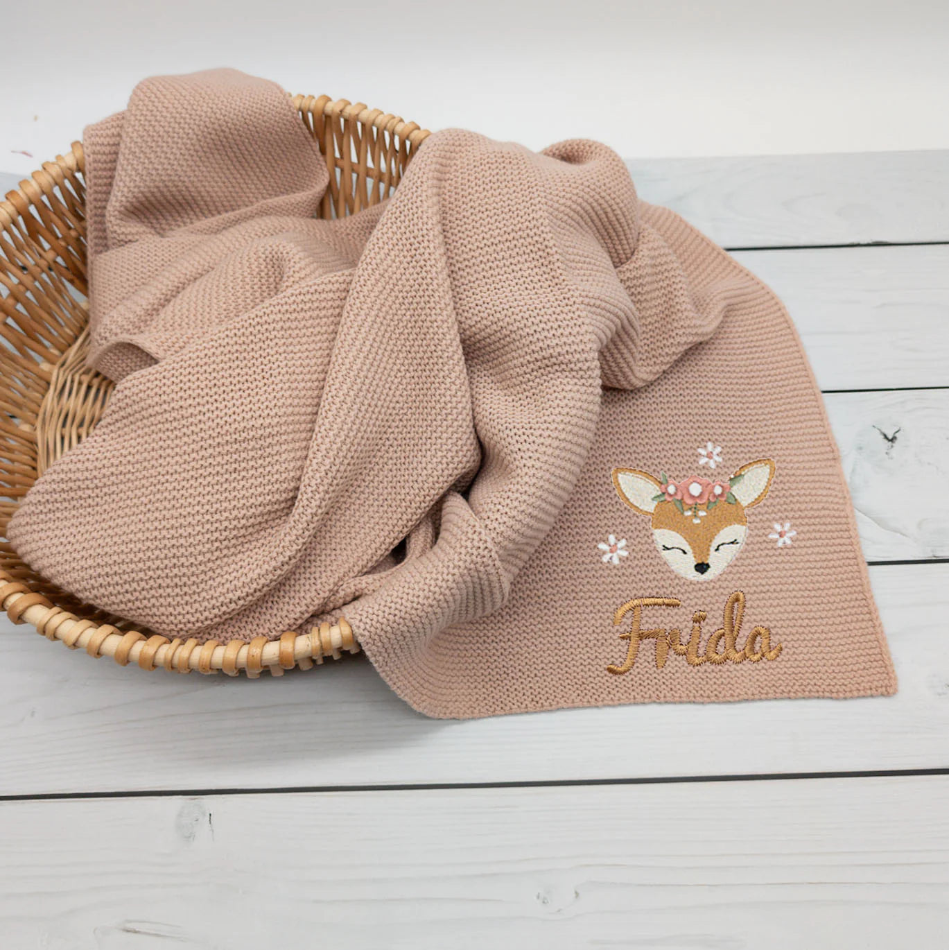 Personalisierte Babydecke mit Reh