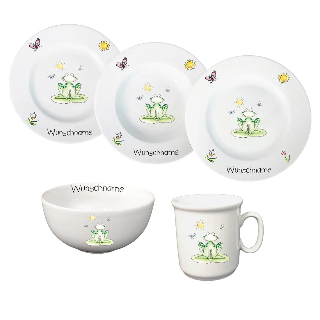 Personalisierbares Kindergeschirr-Set aus Porzellan 5 Teilig