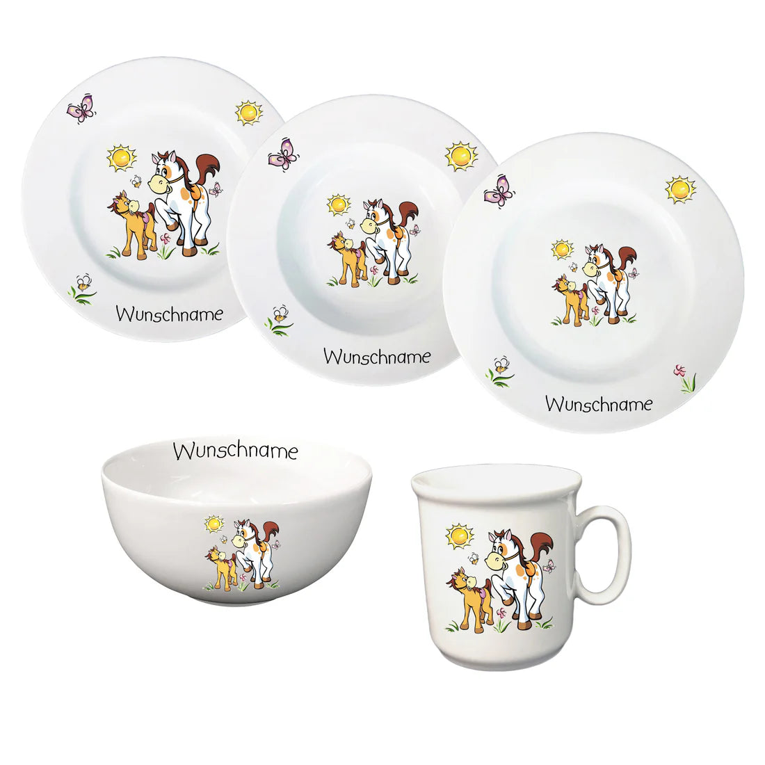Personalisierbares Kindergeschirr-Set aus Porzellan 5 Teilig