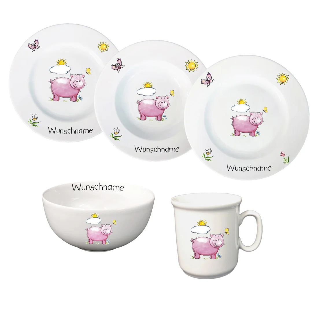 Personalisierbares Kindergeschirr-Set aus Porzellan 5 Teilig