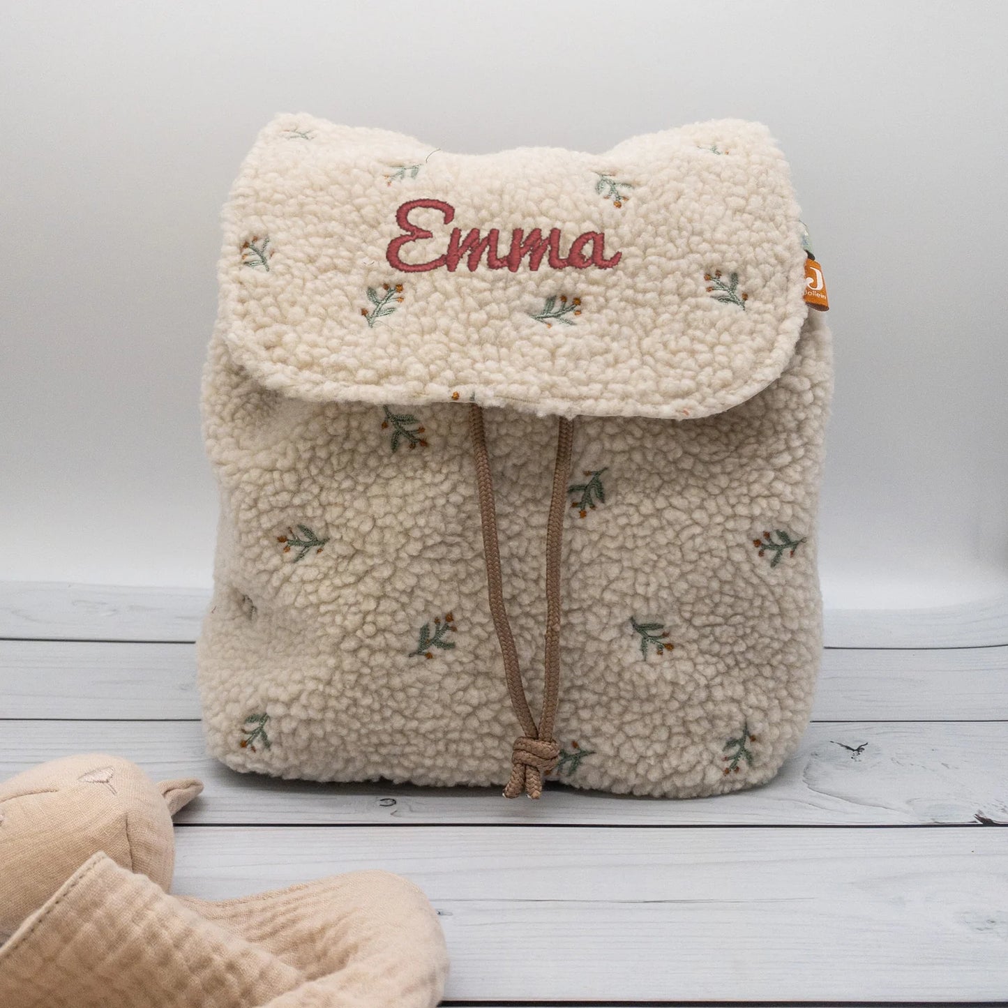 Personalisierter Teddy Kinderrucksack – Bouclé Rucksack für Baby & Kindergarten