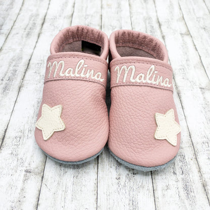 Krabbelschuhe aus Leder - personalisierbar Stern