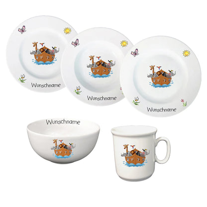 Personalisierbares Kindergeschirr-Set aus Porzellan 5 Teilig