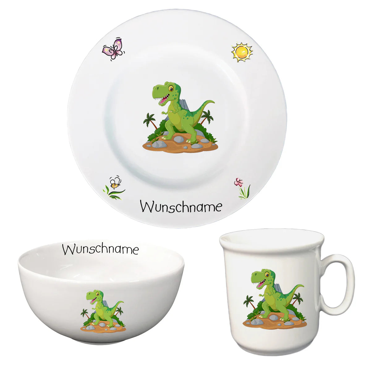Kindergeschirr-Set aus Porzellan 3-teilig - personalisiert