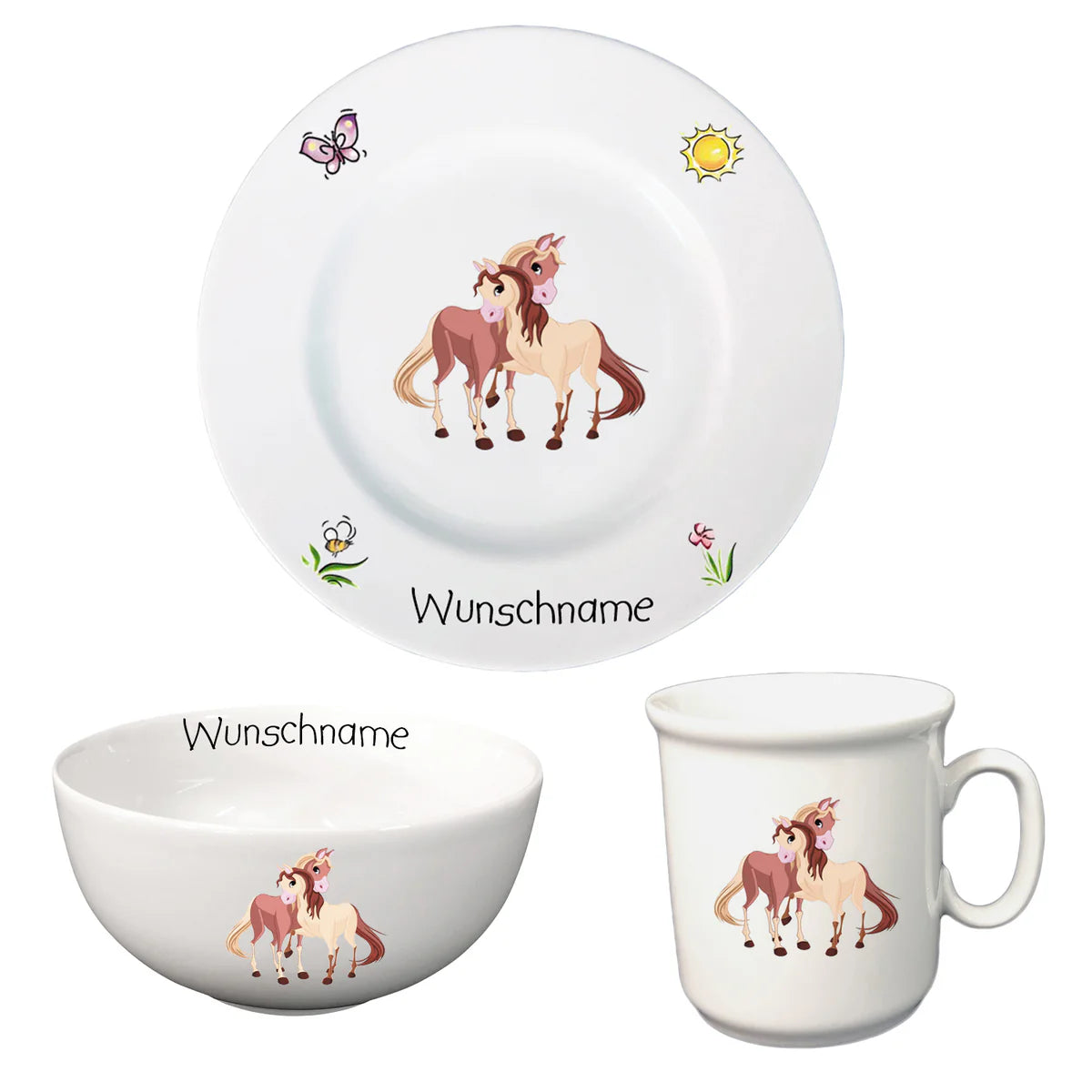 Kindergeschirr-Set aus Porzellan 3-teilig - personalisiert