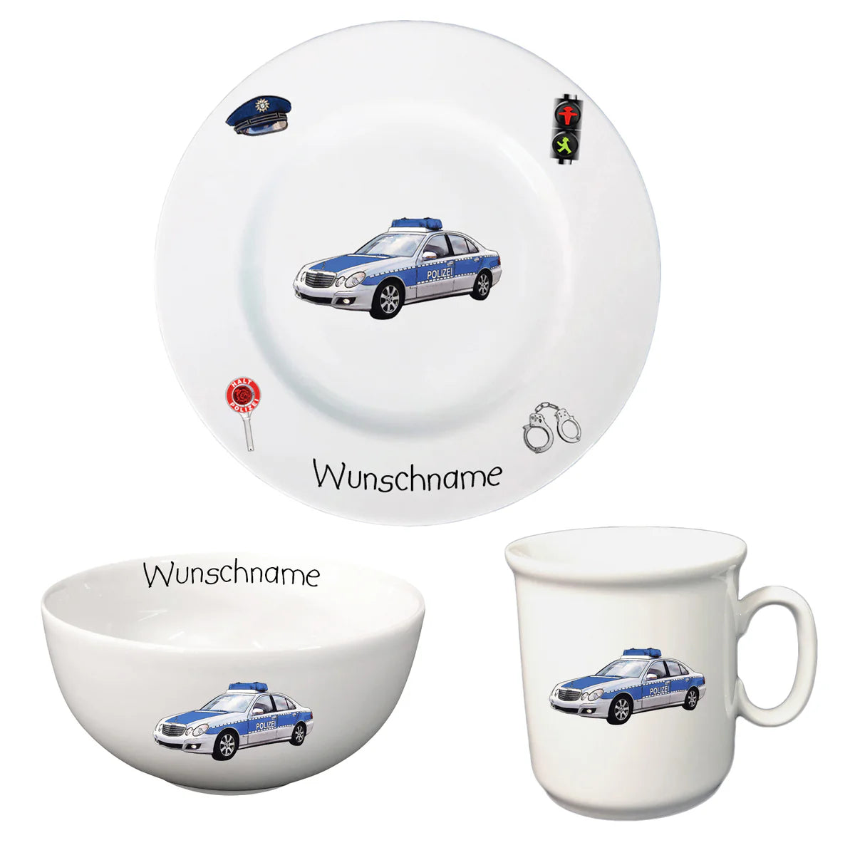 Kindergeschirr-Set aus Porzellan 3-teilig - personalisiert