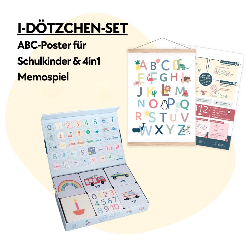 Set – ABC Poster & 4in1 Erste Hilfe Memospiel für den Schulstart