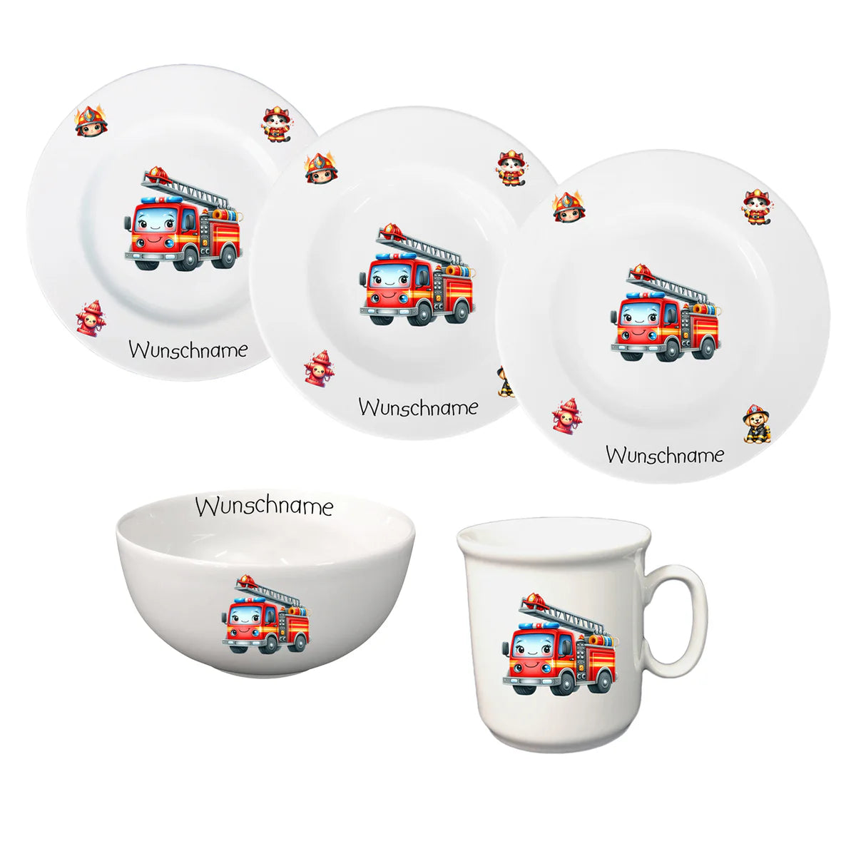 Kindergeschirr-Set aus Porzellan 5-teilig - personalisiert