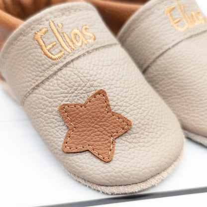 Krabbelschuhe aus Leder - personalisierbar Stern