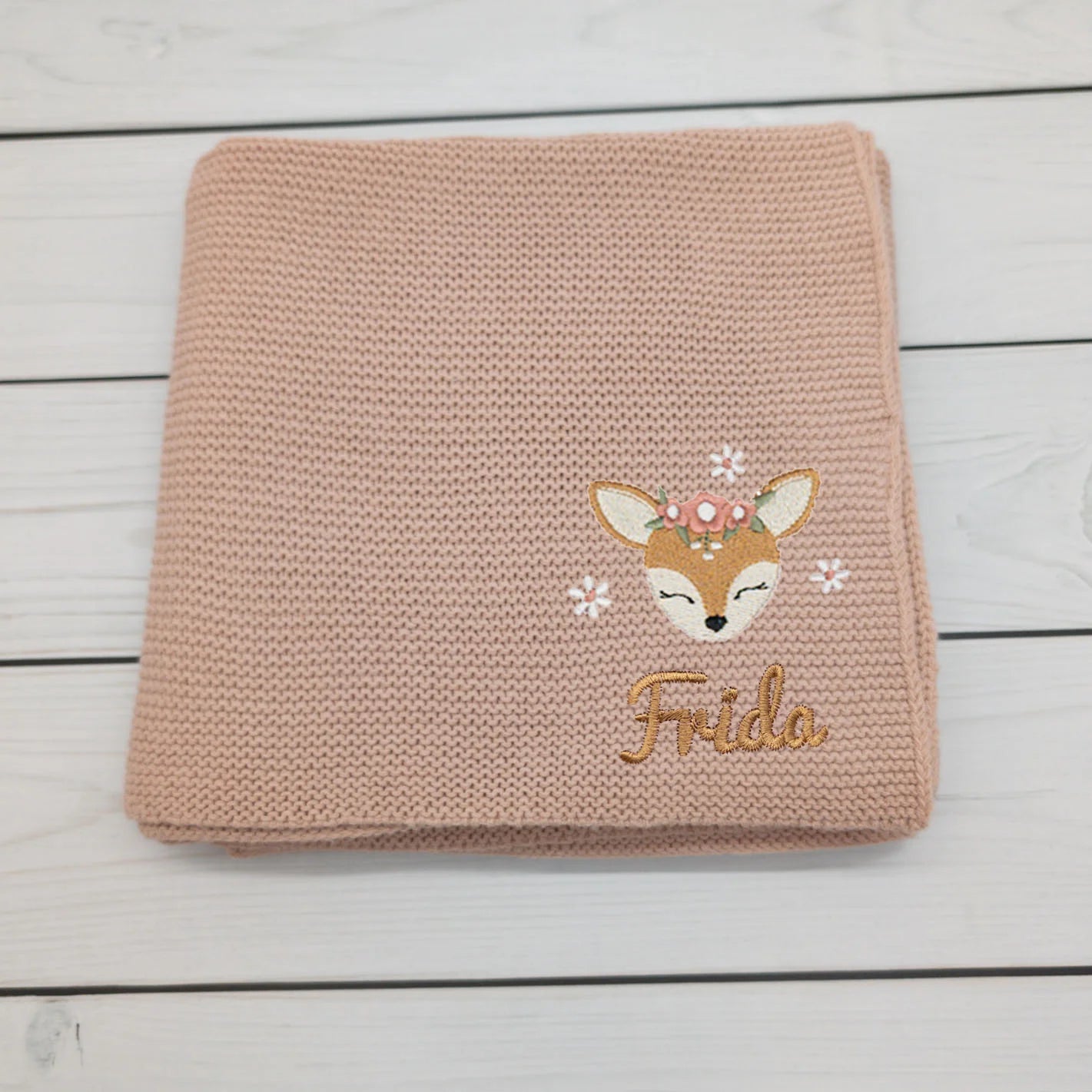 Personalisierte Babydecke mit Reh