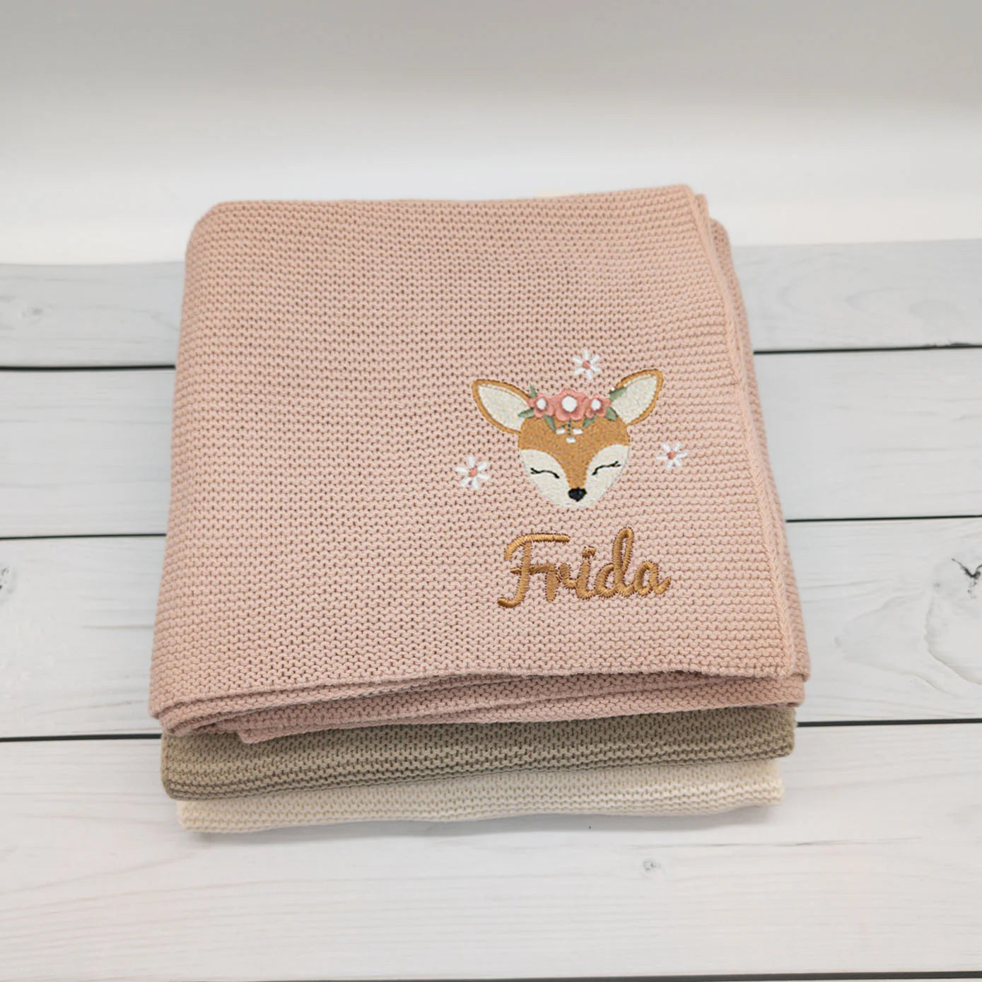 Personalisierte Babydecke mit Reh