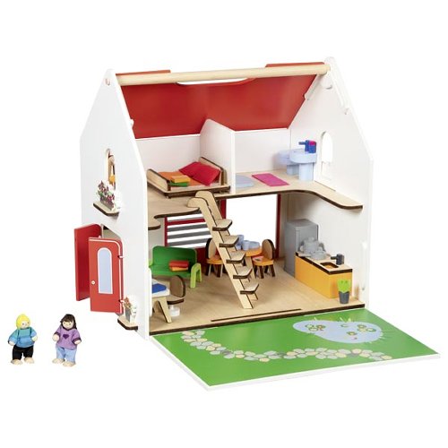 Tragbares Puppenhaus Eco House mit Zubehör – Kompaktes Holz‑Puppenhaus für kreatives Rollenspiel Loki