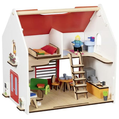 Tragbares Puppenhaus Eco House mit Zubehör – Kompaktes Holz‑Puppenhaus für kreatives Rollenspiel Loki