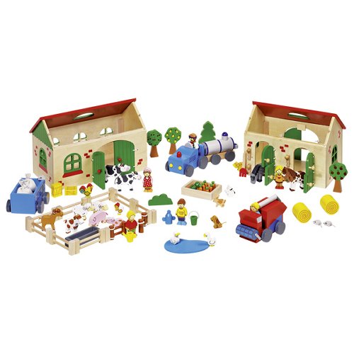 Mein Bauernhof – Holz Bauernhof Spielset mit 71 Teile für kreatives Rollenspiel