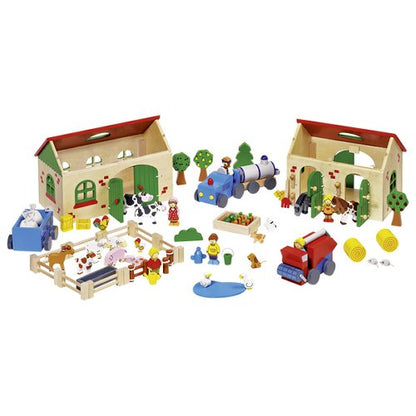 Mein Bauernhof – Holz Bauernhof Spielset mit 71 Teile für kreatives Rollenspiel