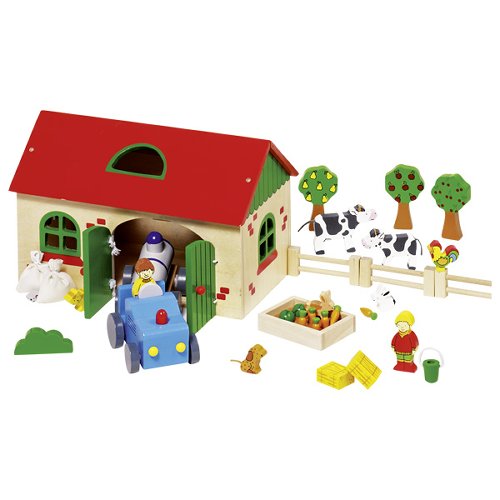 Mein Bauernhof – Holz Bauernhof Spielset mit 71 Teile für kreatives Rollenspiel