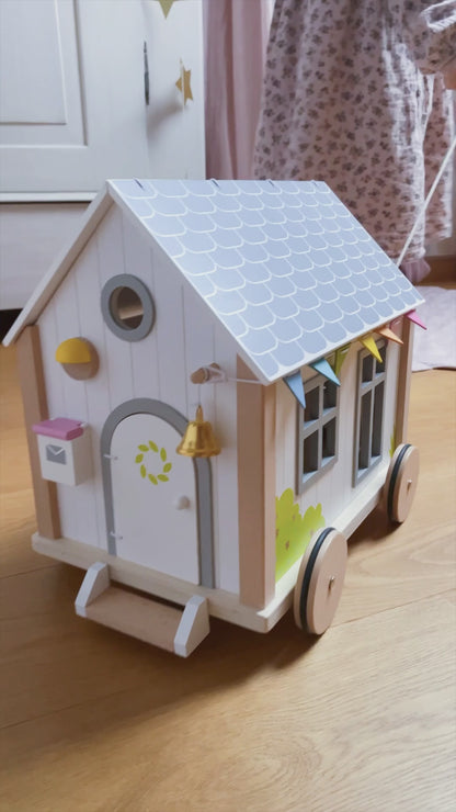 Tiny House Hygge – Holz‑Puppenhaus im Bauwagendesign mit 40‑teiligem Zubehör