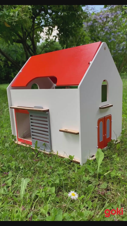 Tragbares Puppenhaus Eco House mit Zubehör – Kompaktes Holz‑Puppenhaus für kreatives Rollenspiel Loki